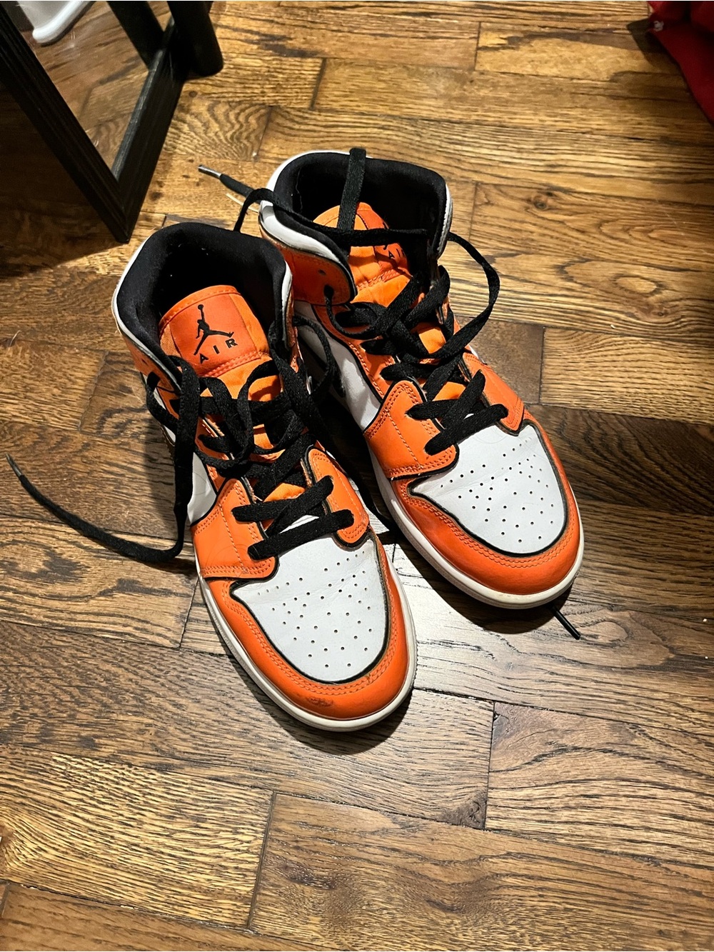 Jordan Kids Orange and White High-Top Sneakers with Black Accents